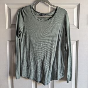 Rubbish (Nordstrom) Scoop Neck Muted Teal Blue Long Sleeve Tee, Size Med…